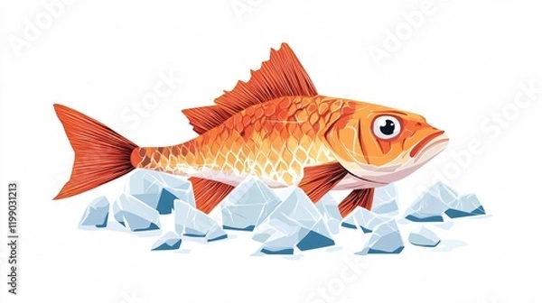Fototapeta Frozen Fish Trapped in Ice Vector Illustration for Design Projects