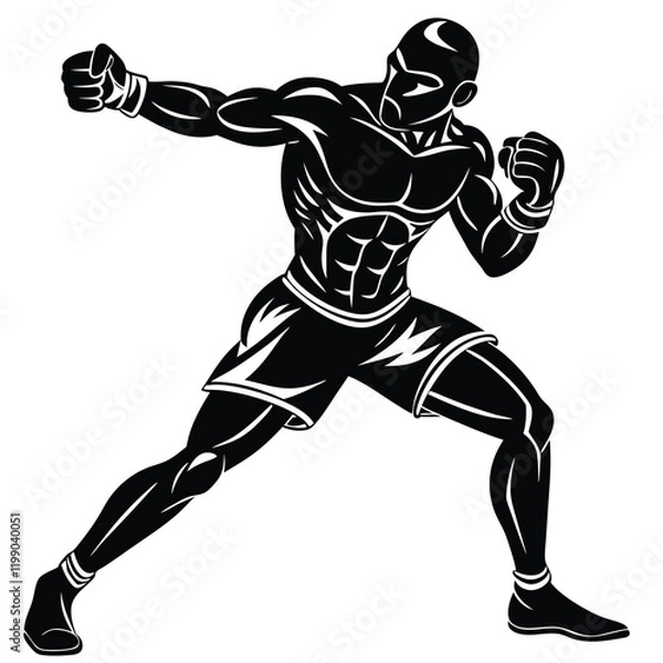 Fototapeta minimalistic vector silhouette of a boxer in a dynamic fighting stance 