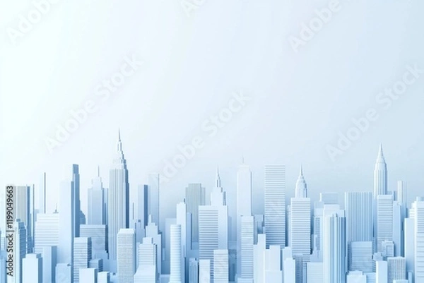 Obraz White background, light blue gradient city skyline, in a minimalist design, 3d rendered style