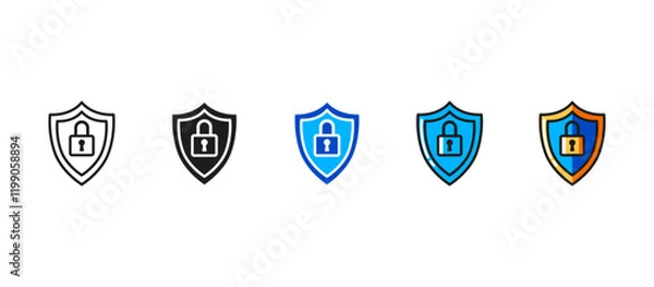 Obraz Internet security icon in flat style featuring a shield and padlock. Ideal for cybersecurity, online safety, data protection, privacy, secure networks, and web technology-related concepts.
