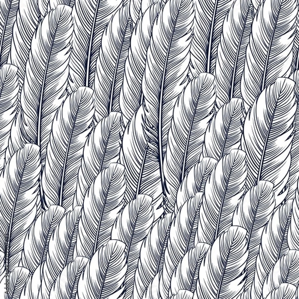 Fototapeta Seamless pattern with hand-drawn feathers