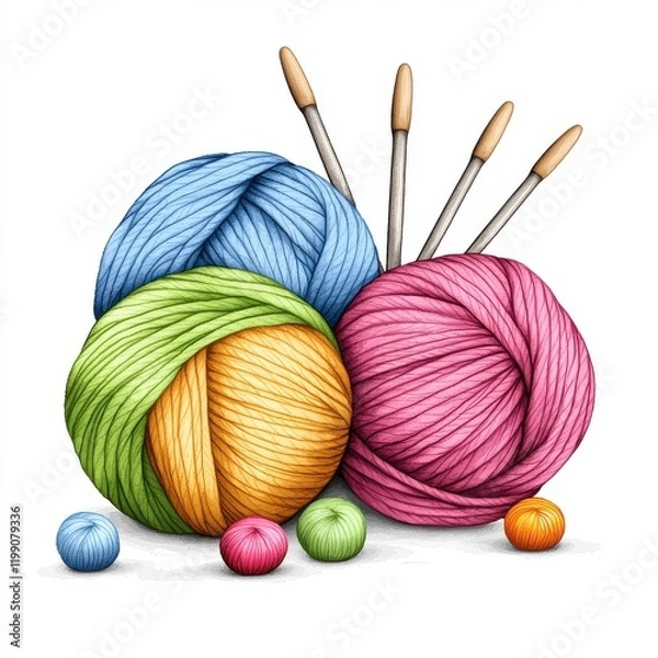 Fototapeta Colorful Yarn Balls and Knitting Needles in a Creative Arrangement