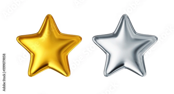 Fototapeta Golden and silver star isolated on white. Clipping path included