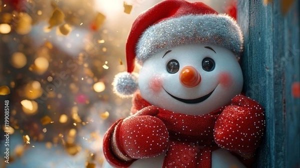 Obraz Joyful Snowman in Festive Holiday Setting. Generative AI