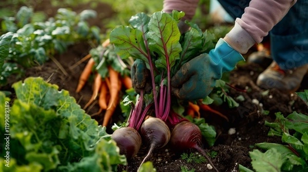Fototapeta farmer with red beetroot