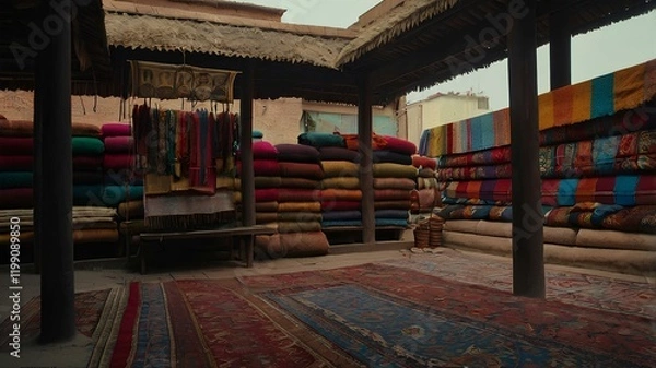 Fototapeta Variety of the gorgeous oriental carpets in traditional carpet store in Middle East.
