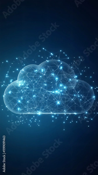 Fototapeta Cloud computing network connecting lines and dots forming a cloud, symbolizing data storage and online services