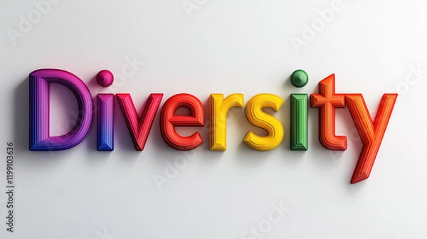 Fototapeta A bold and colorful design of the word "Diversity" in rainbow shades, symbolizing equality and LGBTQ+ pride