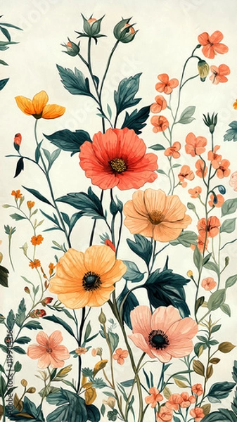 Fototapeta A beautifully arranged bouquet of soft pastel flowers in bloom.
