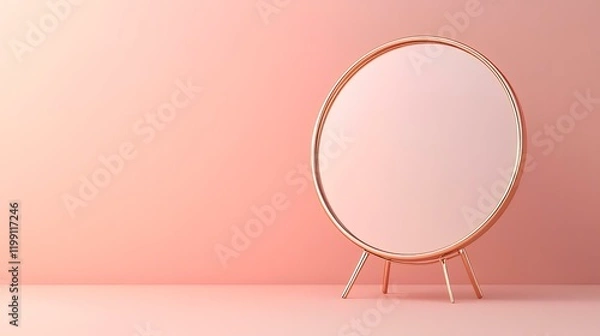 Fototapeta Rose gold mirror mockup, minimalist studio, blank space, pastel background, product display