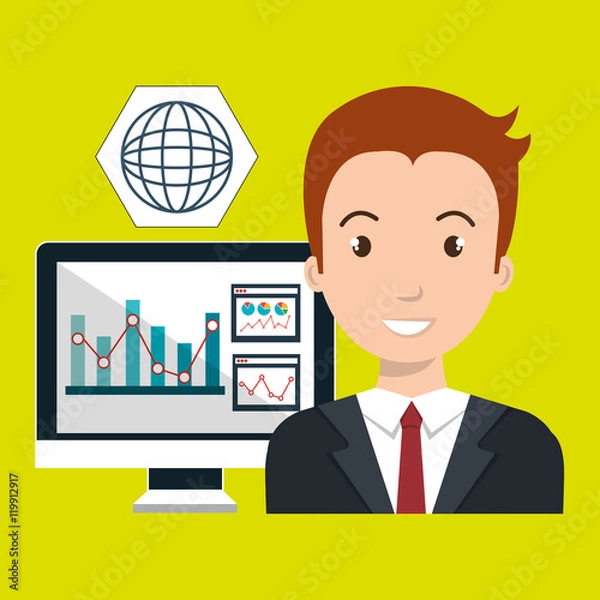 Fototapeta man pc graphics statistics vector illustration eps 10