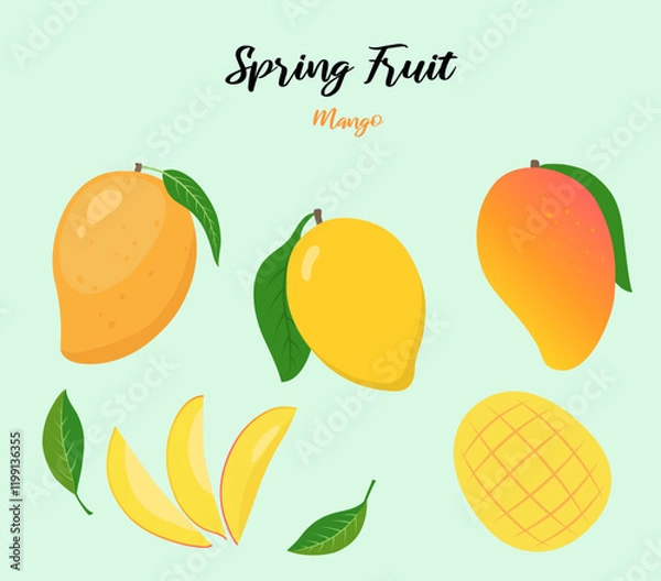 Obraz Mango pulp and leaves illustration