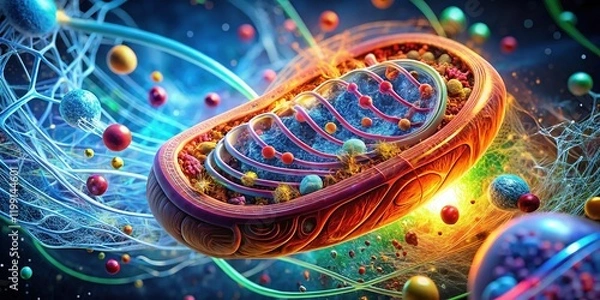 Fototapeta Microscopic 3D Muscle Cell Mitochondria Network: Energy Production & Cellular Processes