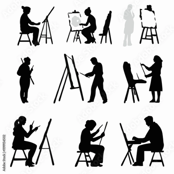 Fototapeta 15 silhouettes of people painting, drawing, and creating art
