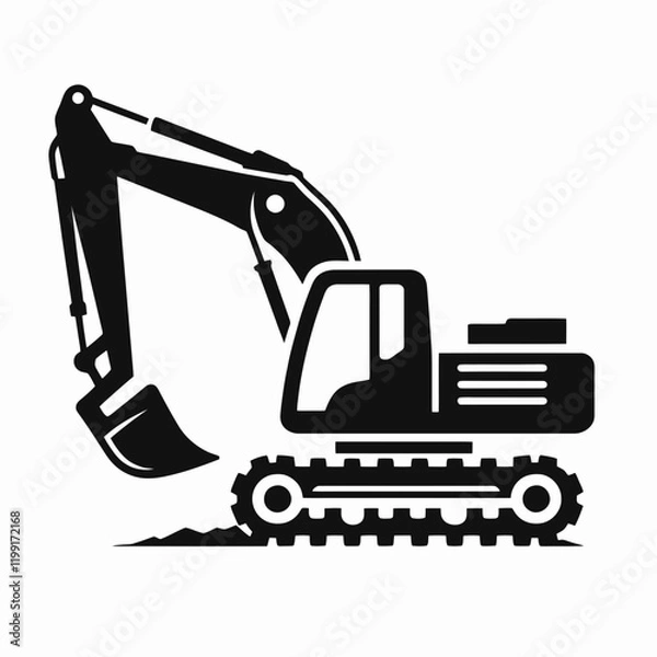 Fototapeta Excavator silhouette in black on a white background