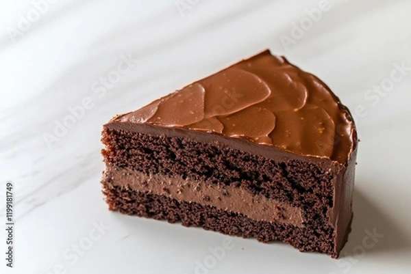 Fototapeta Rich chocolate cake slice showcasing creamy frosting and moist l