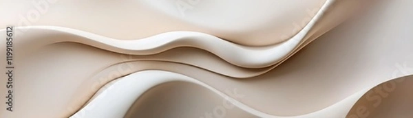 Obraz Soft, curved clay shapes in neutral shades of white, beige, and taupe create an abstract background. Gentle shadows enhance depth on a smooth light surface, offering a serene aesthetic