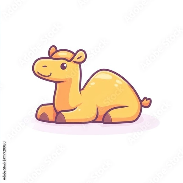 Fototapeta Cute cartoon camel resting, desert background, children's book illustration