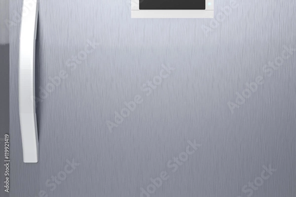 Obraz srebrne drzwi lodówki z uchwytem