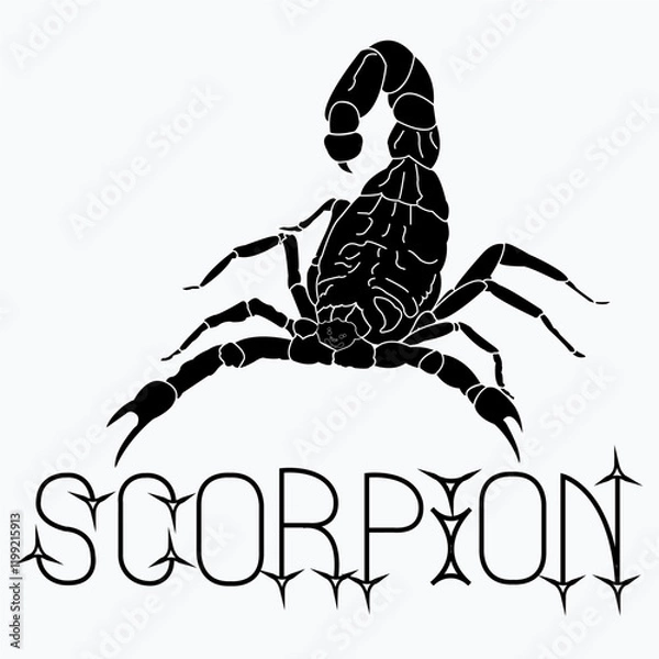 Fototapeta Scorpio, black. Created for font presentation. Dangerous insect logo.