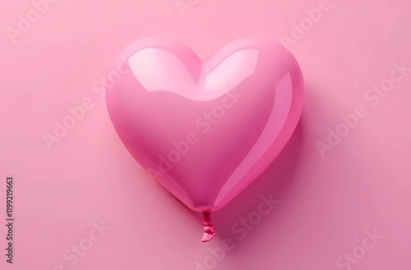 Fototapeta Pink heart shaped balloon on pink background. Valentine's Day concept. Flat layer, top view