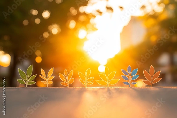 Fototapeta Colorful paper leaves in sunlight, creating warm and vibrant atmosphere