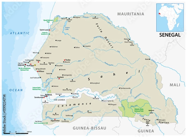 Obraz Map of the West African state of Senegal