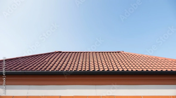 Fototapeta Red Tile Roof against a Clear Blue Sky: Residential Architecture and Design