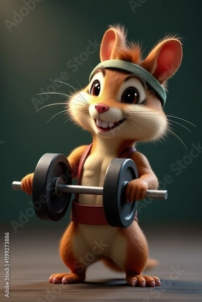 Obraz A cartoon chipmunk holding a barbell in his hands