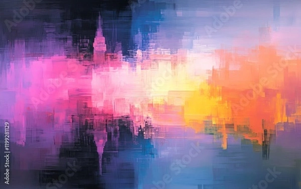 Fototapeta Vibrant abstract painting with bold strokes of pink, orange, and blue.  Modern art texture, perfect for home or office decor.