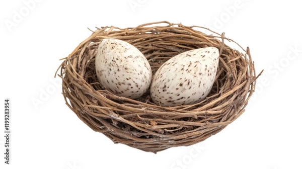 Fototapeta Eggs in Nest, isolated on white background.