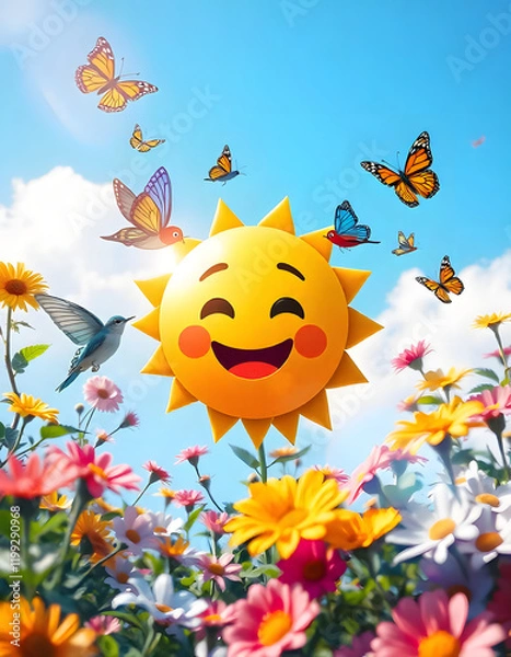 Obraz smiling sun with sunflowers