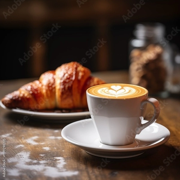 Fototapeta Close-up of latte art in a ceramic mug, Generative Ai