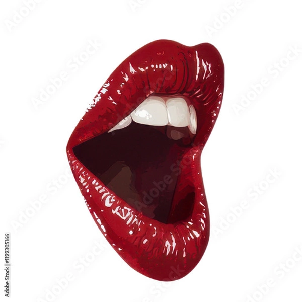 Fototapeta Bright red lips showcase a wide open mouth, expressing bold emotion