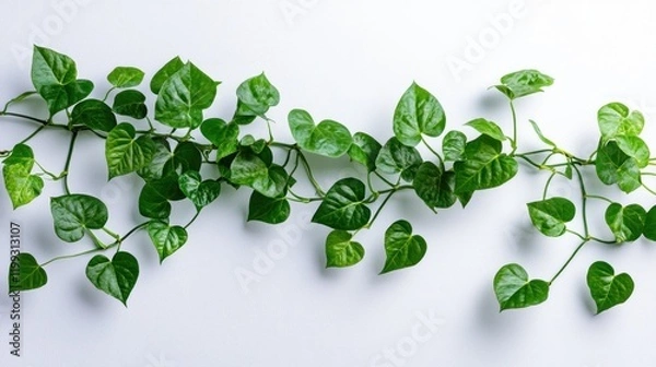 Fototapeta Green heart shaped leaves vine on a white background in studio light for presentations