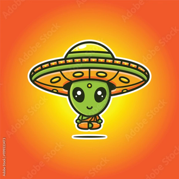 Fototapeta alien wearing ufo hat floating meditation
