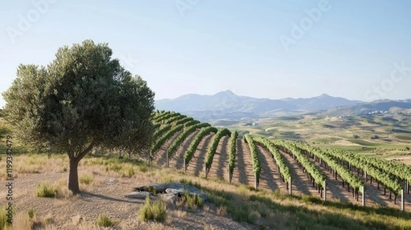 Obraz Vineyard Landscape in Sunny Day