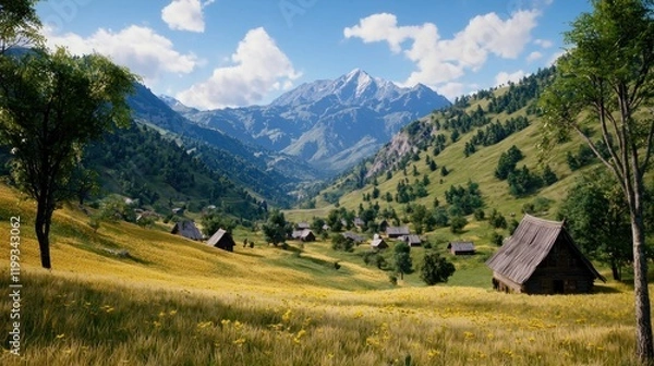 Obraz Alpine Village in Sunny Valley