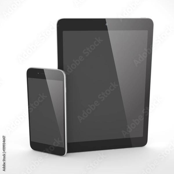 Fototapeta Tablet and smartphone on a white. 3d rendering.