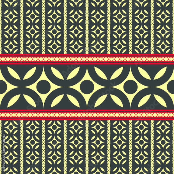 Fototapeta Geometric pattern design featuring circular motifs and vibrant colors, ideal for textiles or wallpapers. intricate details create visually appealing and modern aesthetic