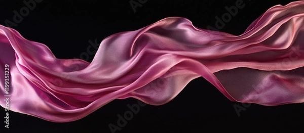 Fototapeta Delicate flowing pink silk fabric gently illuminated against a dark background creating elegant drapes with ample negative space for text insertion.