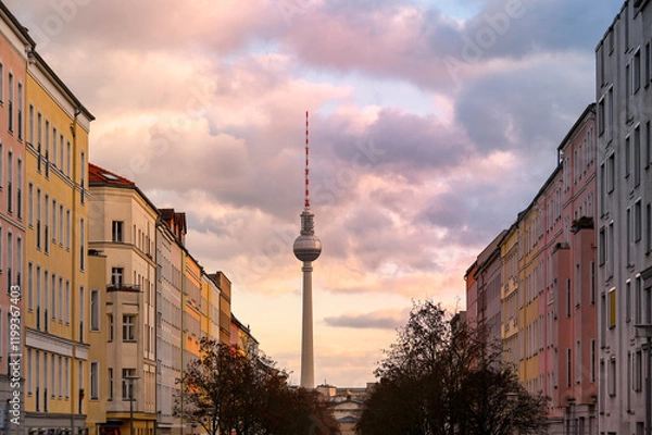 Obraz Streets of Berlin with architecture and Berliner Fernsehturm or Television Tower