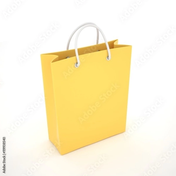 Fototapeta Paper Shopping Bag isolated on white background. 3d rendering.