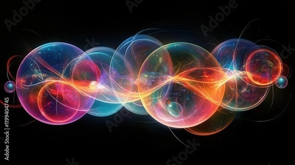 Fototapeta A vibrant abstract display of colorful orbs and flowing light patterns against a dark background, evoking a sense of motion and energy.