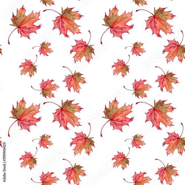 Fototapeta Seamless Autumn Maple Leaves Pattern on White Background