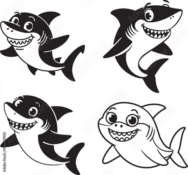 Obraz Playful Cartoon Sharks Vector Design