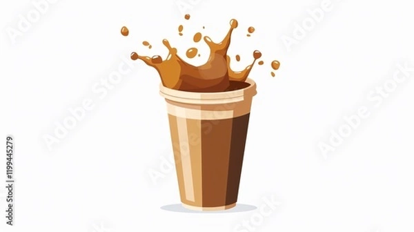 Obraz Brown Paper Cup of Hot Coffee with Lid - Splashing Coffee Image for Creative Projects