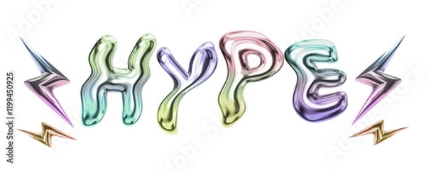 Fototapeta Hype word png y2k chrome font, transparent background