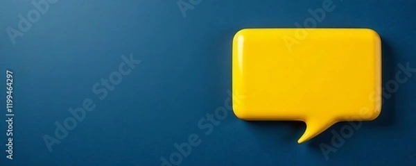 Obraz A vibrant yellow speech bubble on a dark blue background for communication concepts.