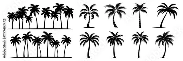 Obraz Silhouetted palm tree illustrations collection, vector element set